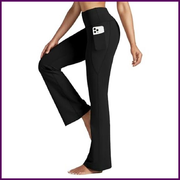 High Waist Flare Leggings with Pockets Tummy Control Yoga Pants - Picture 2 of 8